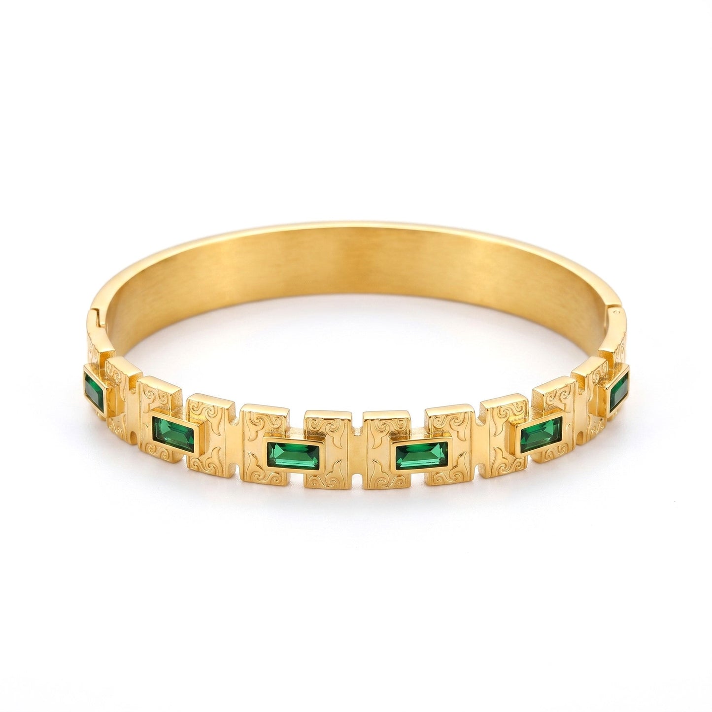 Cleopatra Green Stone Bangle | Stainless Steel
