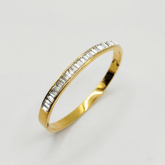 Hollow Leaf & Dimond Bangle | Stainless Steel