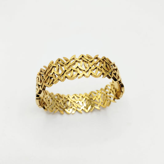 Hollow Leaf & Dimond Bangle | Stainless Steel