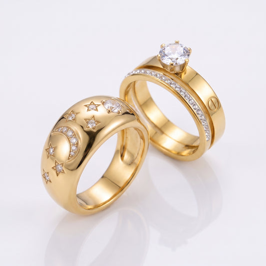 The Sparkling Deal | Moon & Stars + Diamond Ring