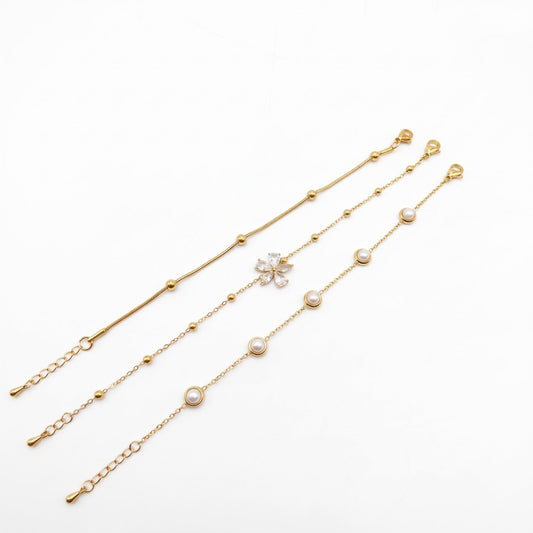 Elegant Pearl & Daisy Charm Bracelet Set