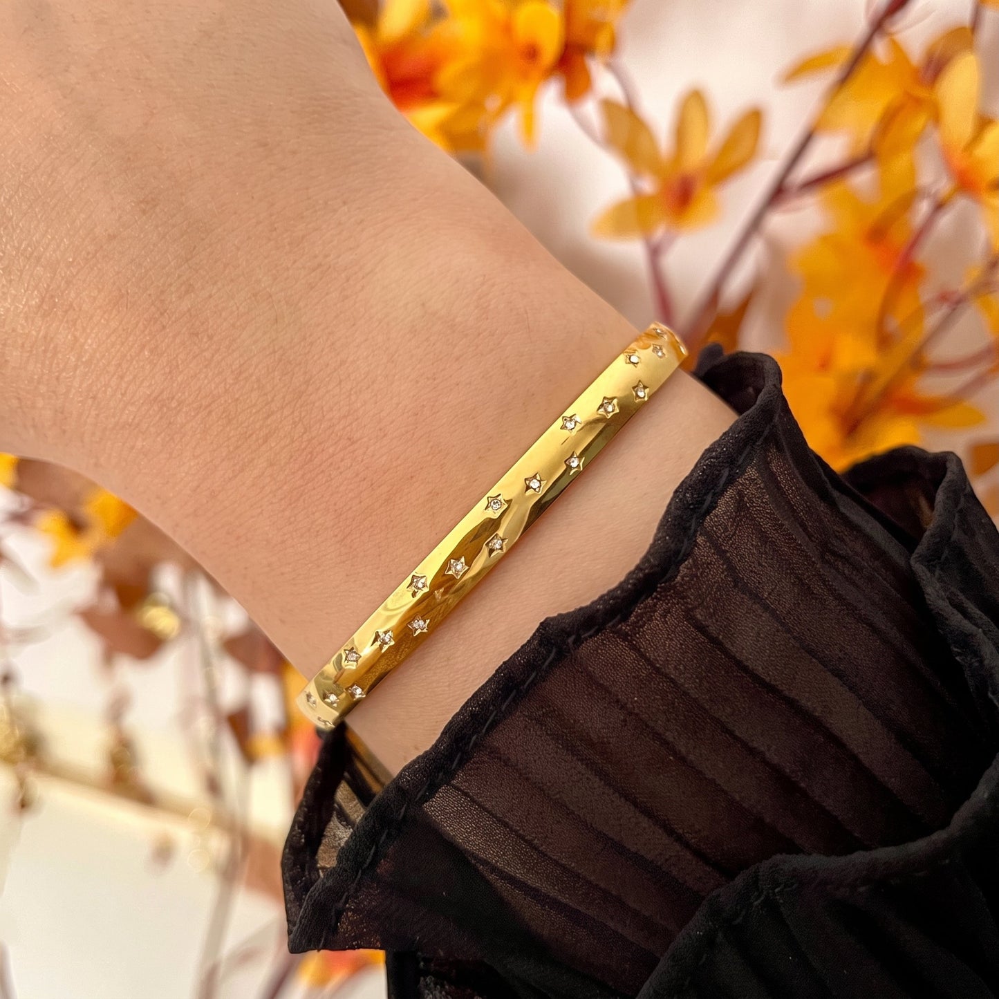 Gold Crystal Star Bangle | Stainless Steel