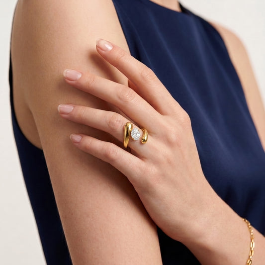 Chunky Solitaire Bypass Ring | Adjustable