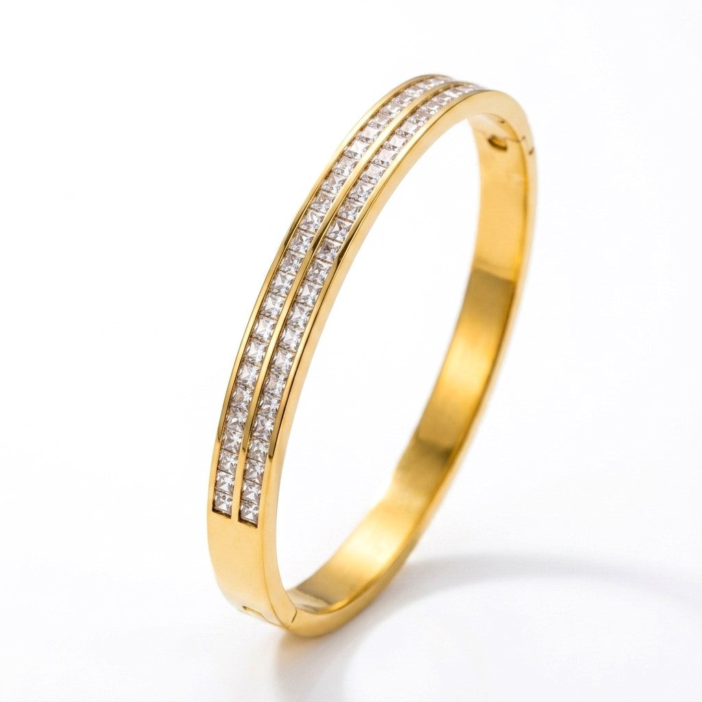 3-Piece Set| Golden Flower & Diamond Bangle