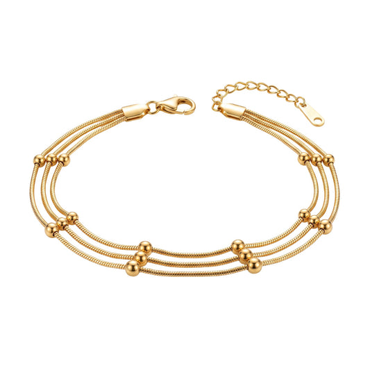Triple Layer Beaded Snake Chain Bracelet