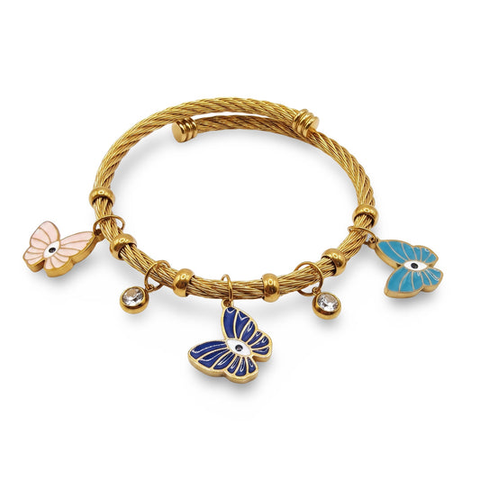 Whimsy Butterfly Charm Gold Cuff Bracelet