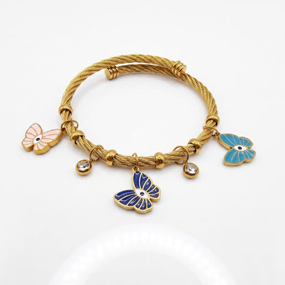 Whimsy Butterfly Charm Gold Cuff Bracelet
