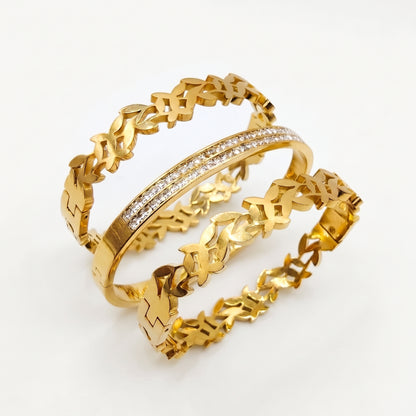 3-Piece Set| Golden Flower & Diamond Bangle