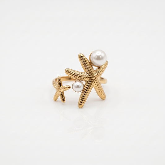 Ocean Starfish Pearl Ring | Adjustable