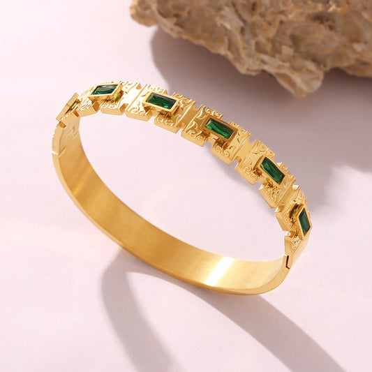 Cleopatra Green  Stone  Bangle | Stainless Steel