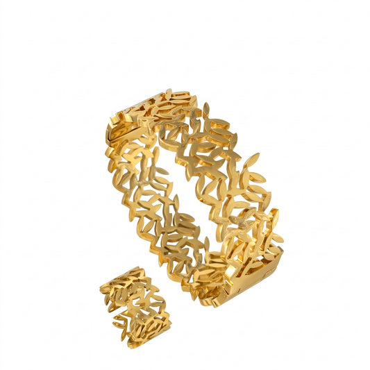 Hollow Leaf Bangle + Ring