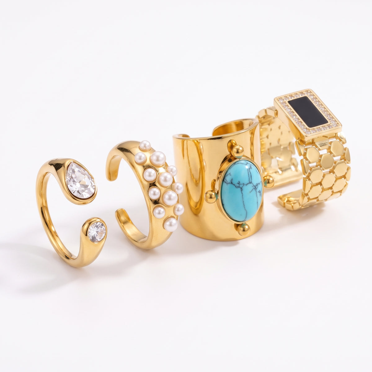 4-Piece Vintage Gold Plated Ring Set