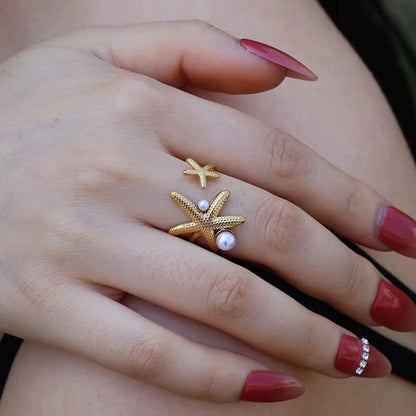 Ocean Starfish Pearl Ring | Adjustable