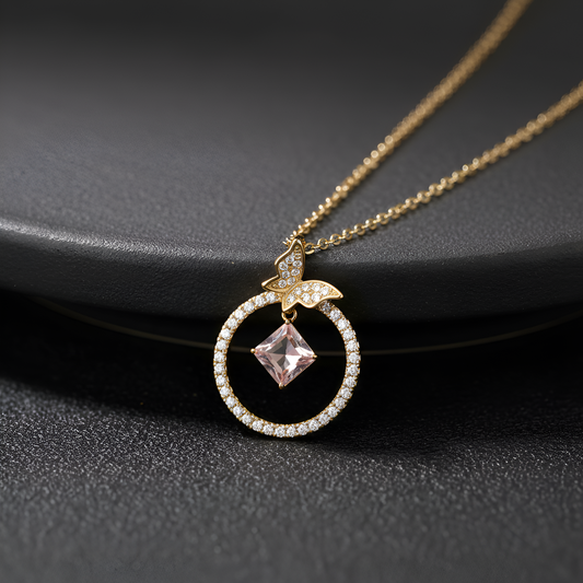 Pink Crystal Butterfly Necklace