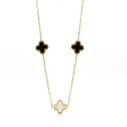 White & Black Double Sided Clover Necklace