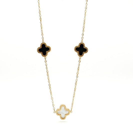 White & Black Double Sided Clover Necklace